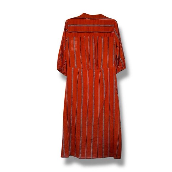 Ba&sh Robe Kinda Button Front Shirt Dress Orange Stripe Midi Dress NWT Small - Picture 2 of 10